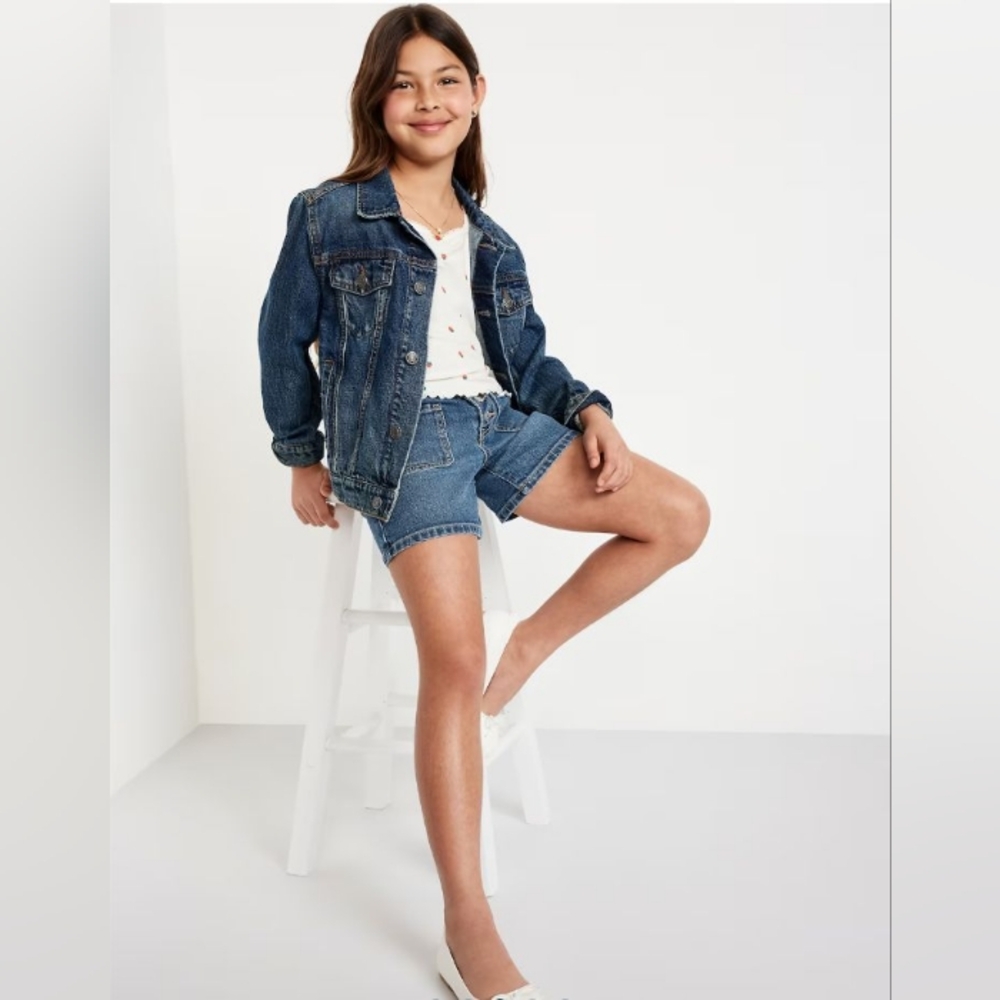 High-Waisted Mariner Midi Jean Shorts for Girls NWT
